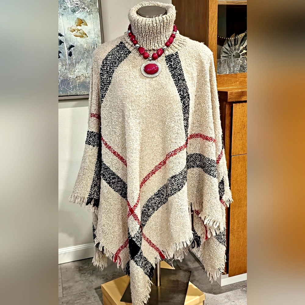 Sylvia Alexander Turtleneck Poncho Top Women's OS